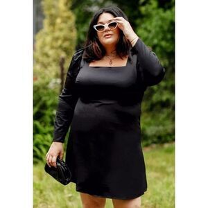 Danielle Bernstein Black Satin Dress 18W‎ Stretchy Lightweight NEW